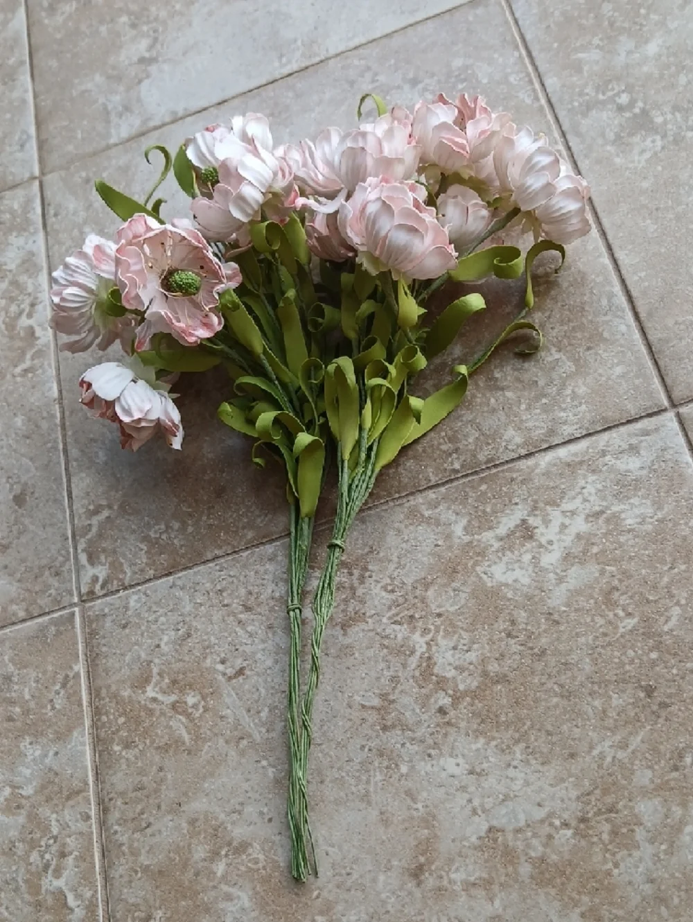 Pale Pink Faux Blossom Flower Bundles with Green Foliage